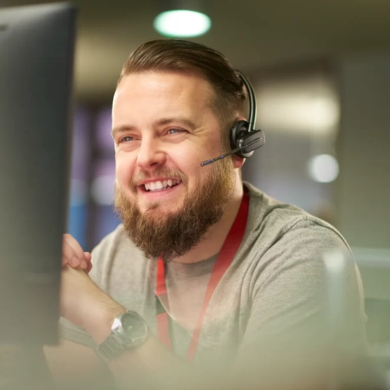 Happy customer service worker